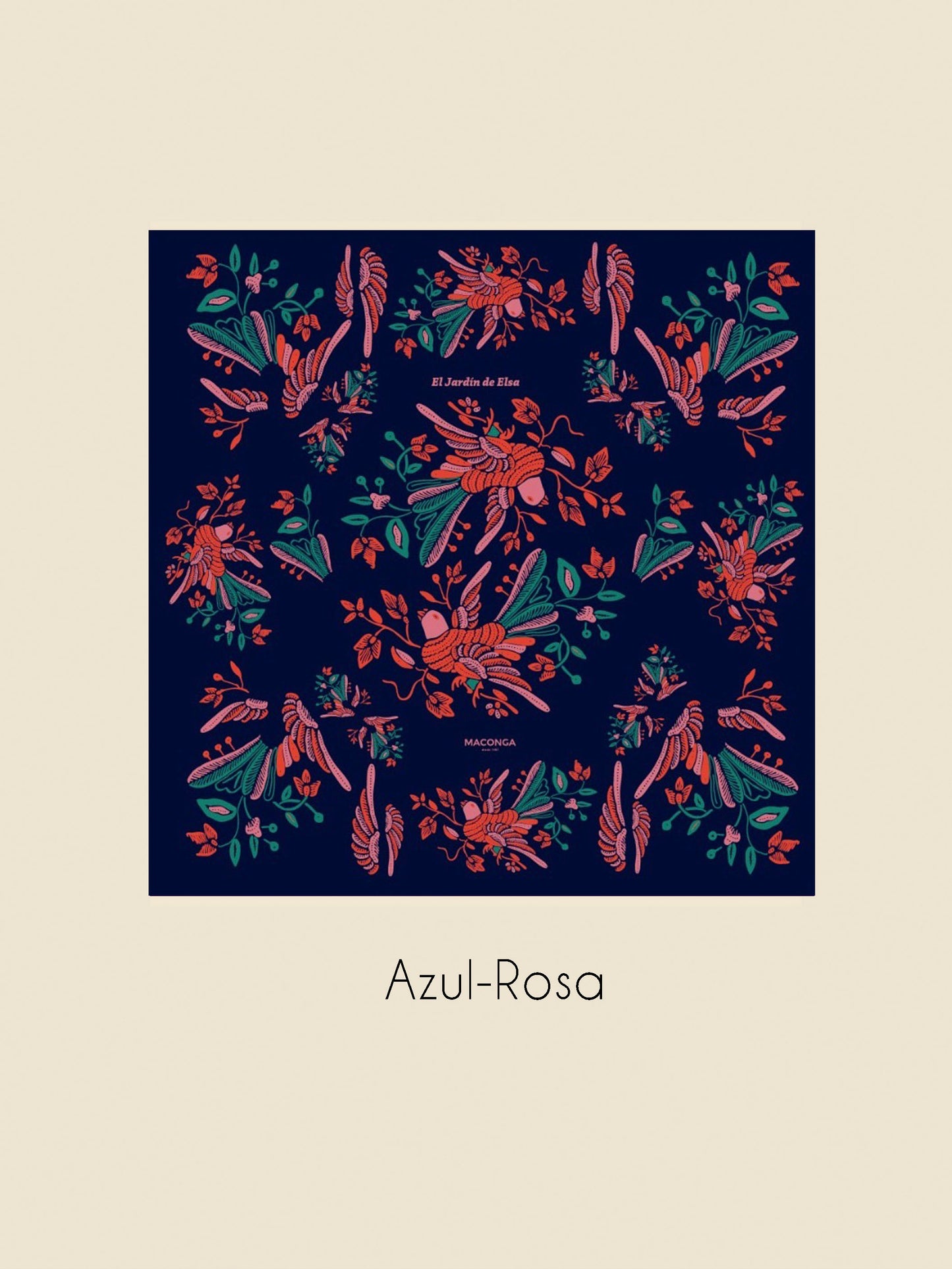 Pañuelo Pájaros Elsa Azul- Rosa