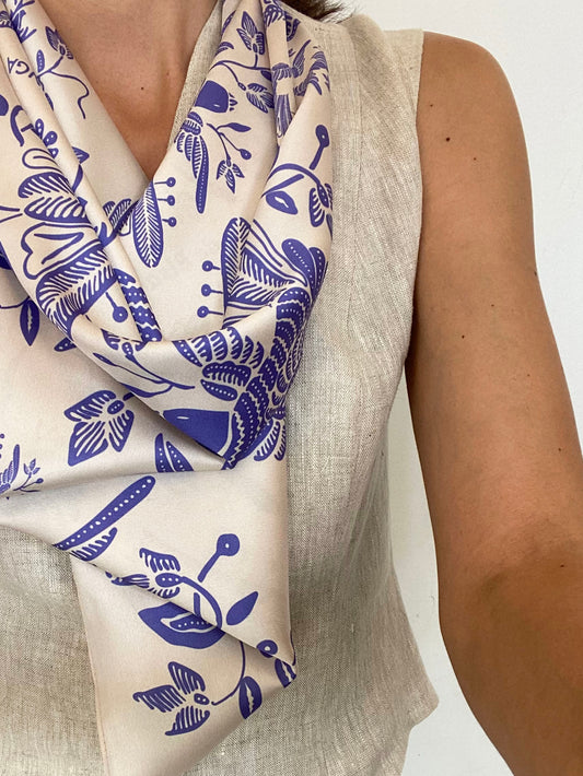 Pañuelo Pájaros Elsa Lila-Beige