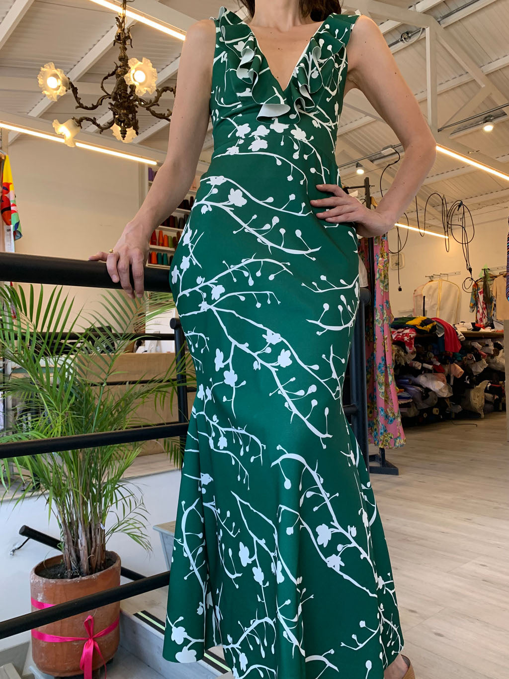 Kaytleen Dress Ramas blanco/verde Best-seller